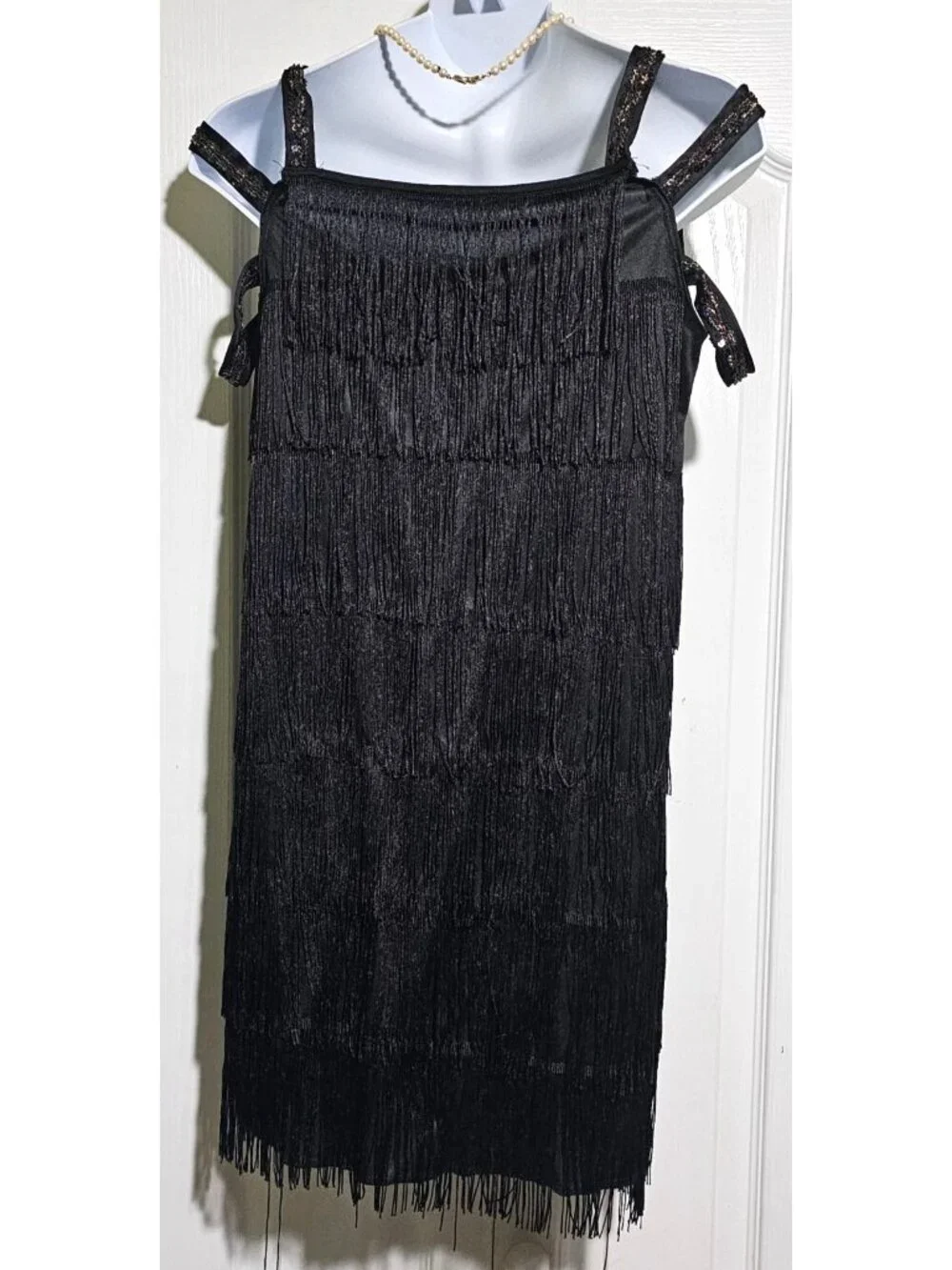 Roaring 20s Flapper Costume Girls 12-14 Great Gatsby Dress Black Red Boa Gloves - Picture 6 of 6